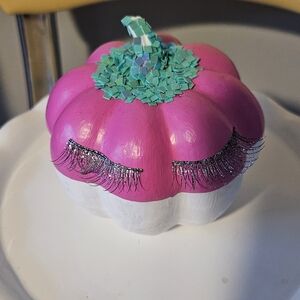 Pink and White Decorative Pumpkin with Silver Accents